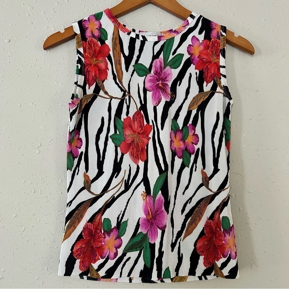 🦋 Vintage Victoria Essentials Floral Tropical Ribbed Tank Top Small